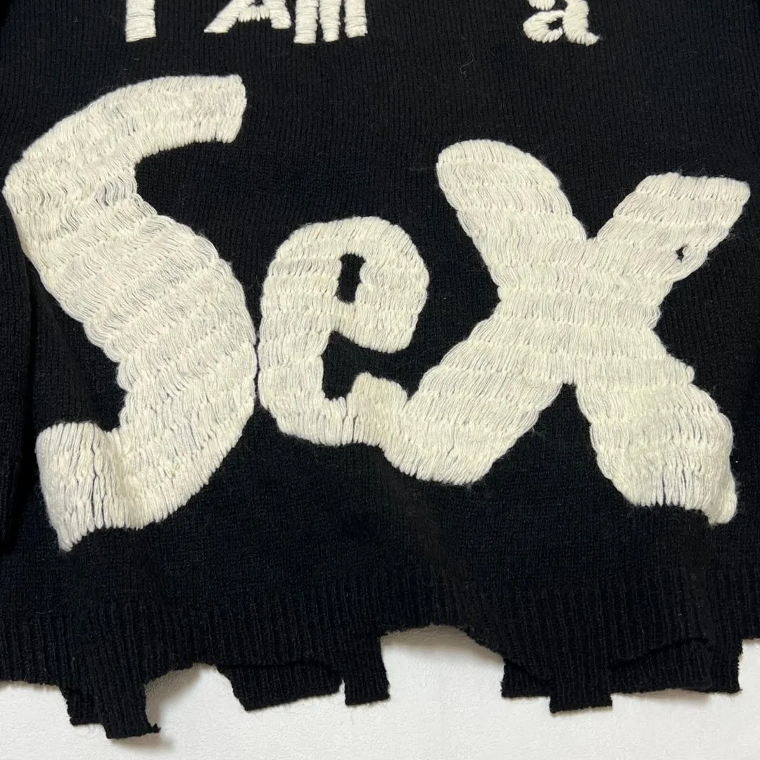 SAINT Mxxxxxx × Sex Pistols SP_CREW KNT/IAMA/BLK SEX PISTOLS band joint model destroyed hand-embroidered sweater, black S-XL, original 85% wool/15% polyester fiber blend, super complex front and rear panels, large-area hand-embroidery, hand-cut destruction treatment, custom-made correct joint main mark/wash mark